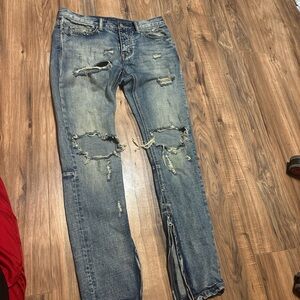 MNML Distressed Light Blue Skinny Jeans with Ankle Zipper